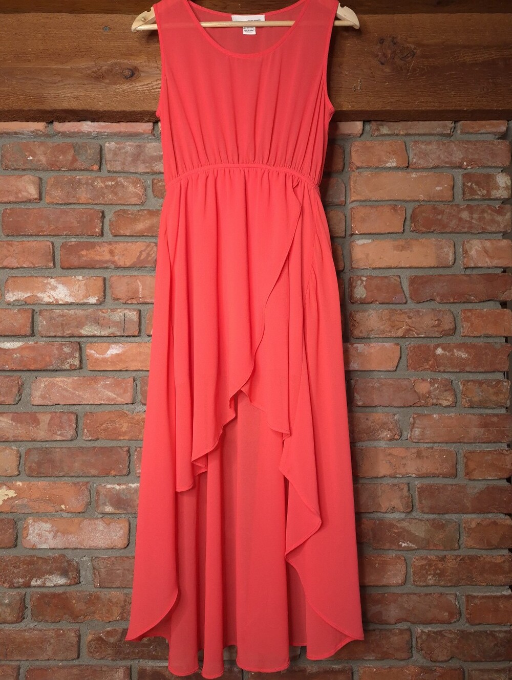 Sans Souci Coral High Low Ruffle Chiffon Sleeveless Maxi Dress Size Medium